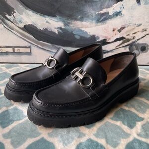 Salvatore Ferragamo Black Leather Slip-On Loafers